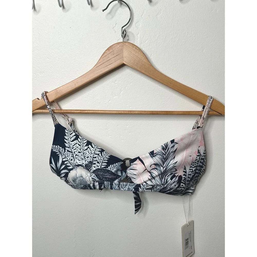 NEW Agua‎ Bendita Peggy Helios Tropical Beaded Bikini Top Navy Pink Size Large
